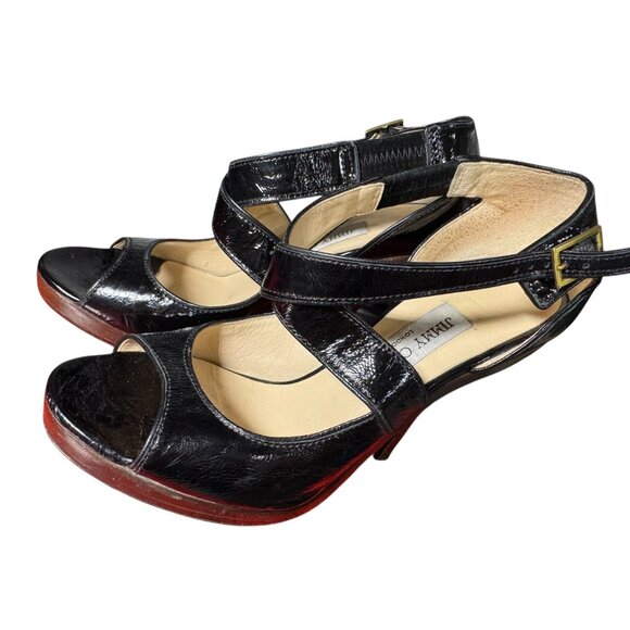 Jimmy Choo Black Patent Leather Open-Toe High Heel Sandals‎ Womens 37.5/8.5 - Picture 4 of 16